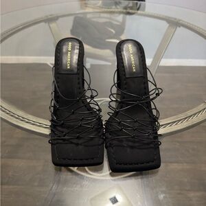 Good American Black Strappy Heels